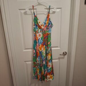 Jams World Origami Flower Floral Midi Dress V Neck Women's Medium W399-ORFL